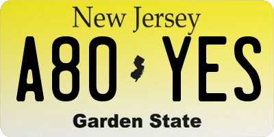 NJ license plate A80YES