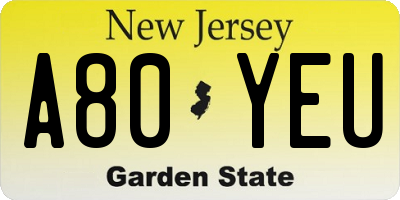 NJ license plate A80YEU