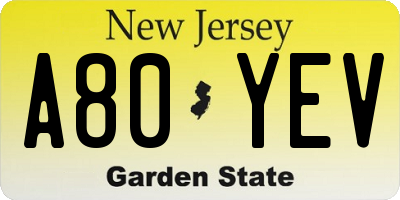 NJ license plate A80YEV
