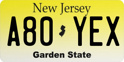 NJ license plate A80YEX