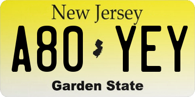 NJ license plate A80YEY