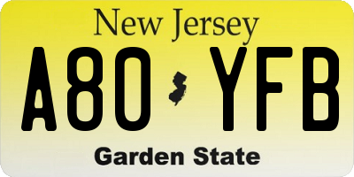NJ license plate A80YFB