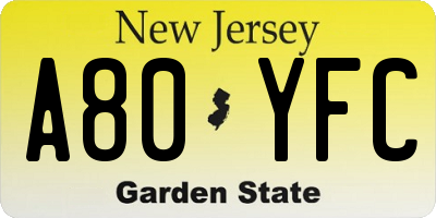 NJ license plate A80YFC