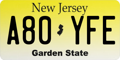 NJ license plate A80YFE