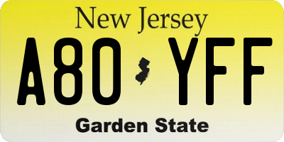 NJ license plate A80YFF