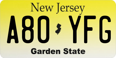 NJ license plate A80YFG