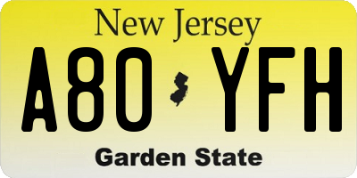 NJ license plate A80YFH