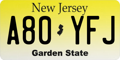 NJ license plate A80YFJ