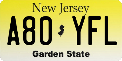 NJ license plate A80YFL