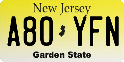 NJ license plate A80YFN