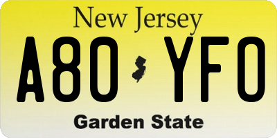 NJ license plate A80YFO