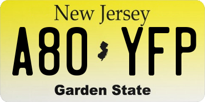 NJ license plate A80YFP