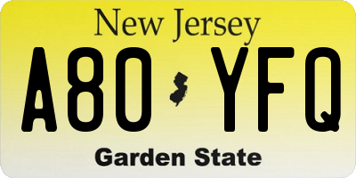 NJ license plate A80YFQ