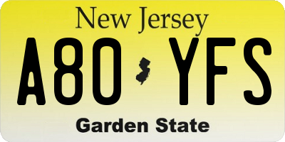 NJ license plate A80YFS