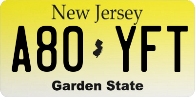 NJ license plate A80YFT