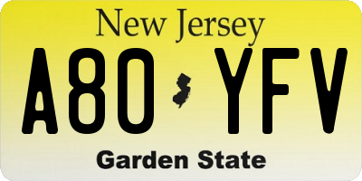 NJ license plate A80YFV