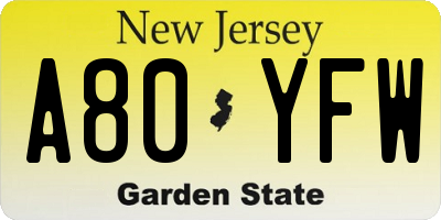 NJ license plate A80YFW