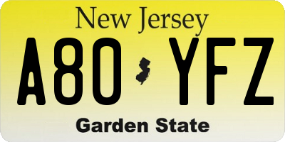NJ license plate A80YFZ