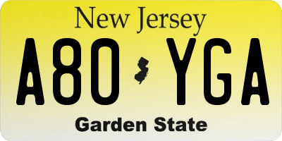 NJ license plate A80YGA