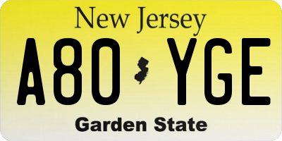 NJ license plate A80YGE