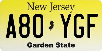 NJ license plate A80YGF