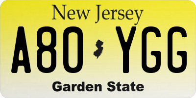 NJ license plate A80YGG