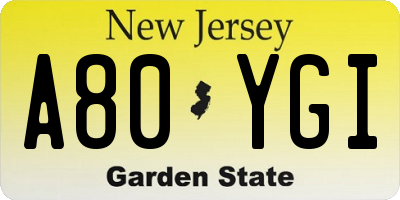 NJ license plate A80YGI