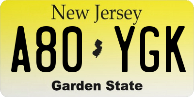 NJ license plate A80YGK