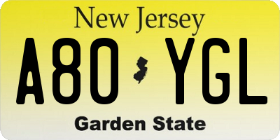 NJ license plate A80YGL