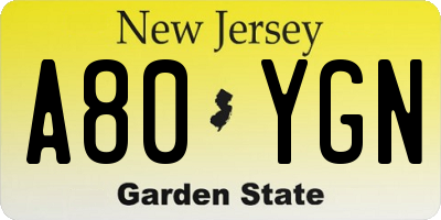 NJ license plate A80YGN