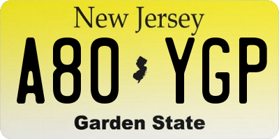 NJ license plate A80YGP