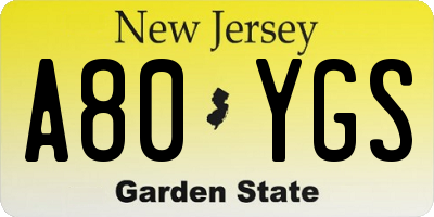 NJ license plate A80YGS