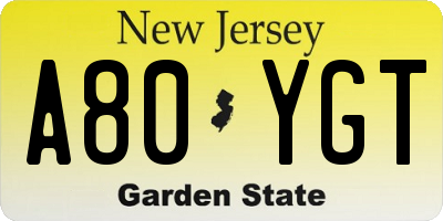 NJ license plate A80YGT