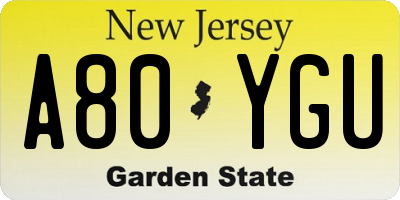 NJ license plate A80YGU