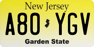 NJ license plate A80YGV