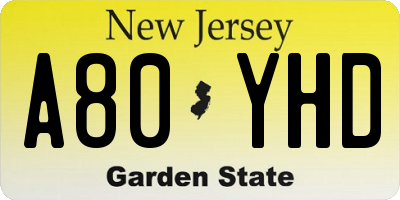 NJ license plate A80YHD