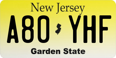 NJ license plate A80YHF