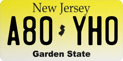 NJ license plate A80YHO