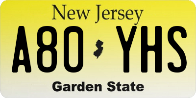 NJ license plate A80YHS