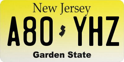 NJ license plate A80YHZ
