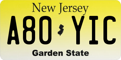 NJ license plate A80YIC