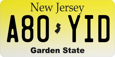 NJ license plate A80YID