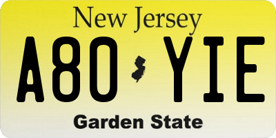 NJ license plate A80YIE