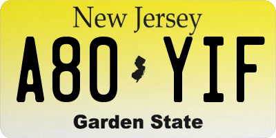 NJ license plate A80YIF