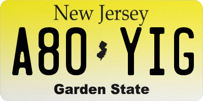 NJ license plate A80YIG