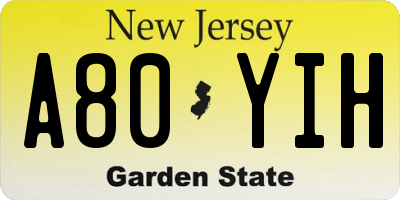 NJ license plate A80YIH