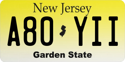 NJ license plate A80YII