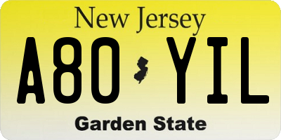 NJ license plate A80YIL