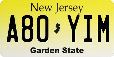 NJ license plate A80YIM