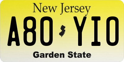NJ license plate A80YIO